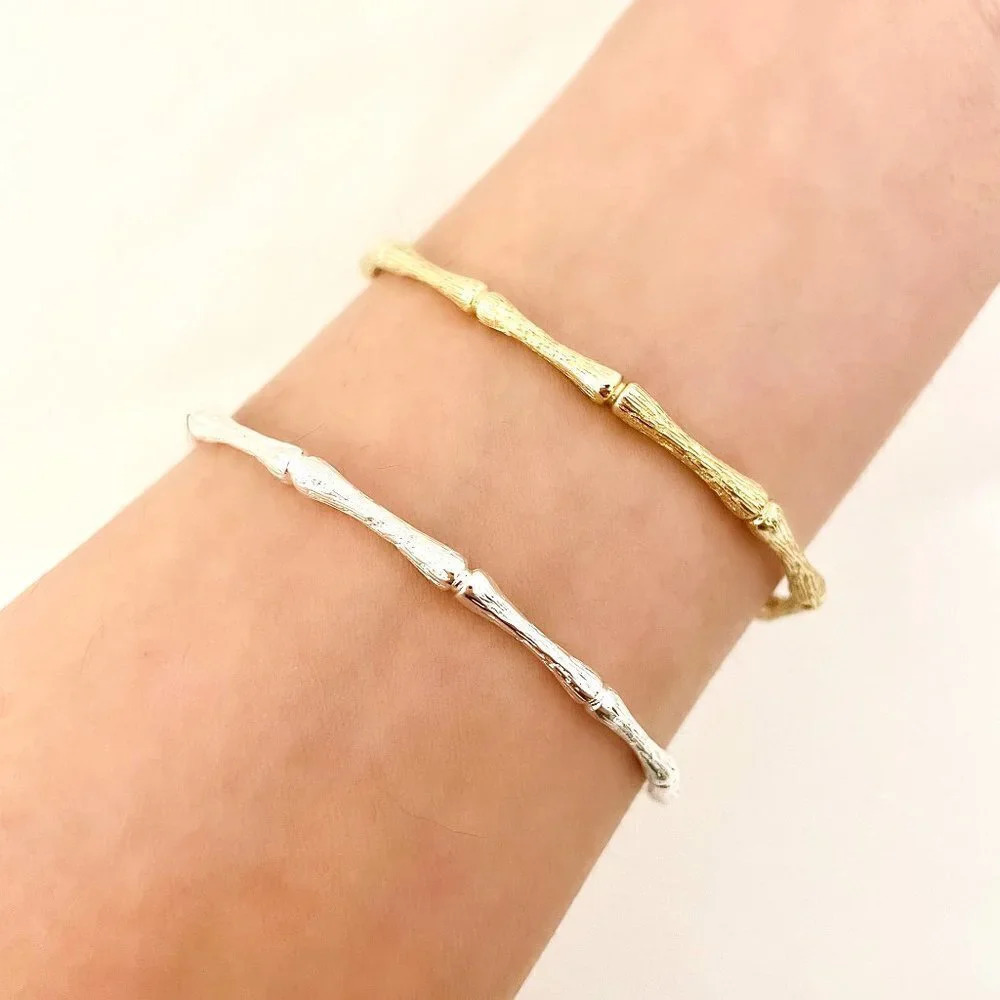 925 Sterling Silver Textured Cuff Bracelet Bamboo Bracelet Bangle Bracelet